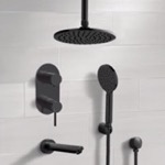 Remer TSH72 Black Tub and Shower Faucet Set with Handheld and Ceiling Shower Head